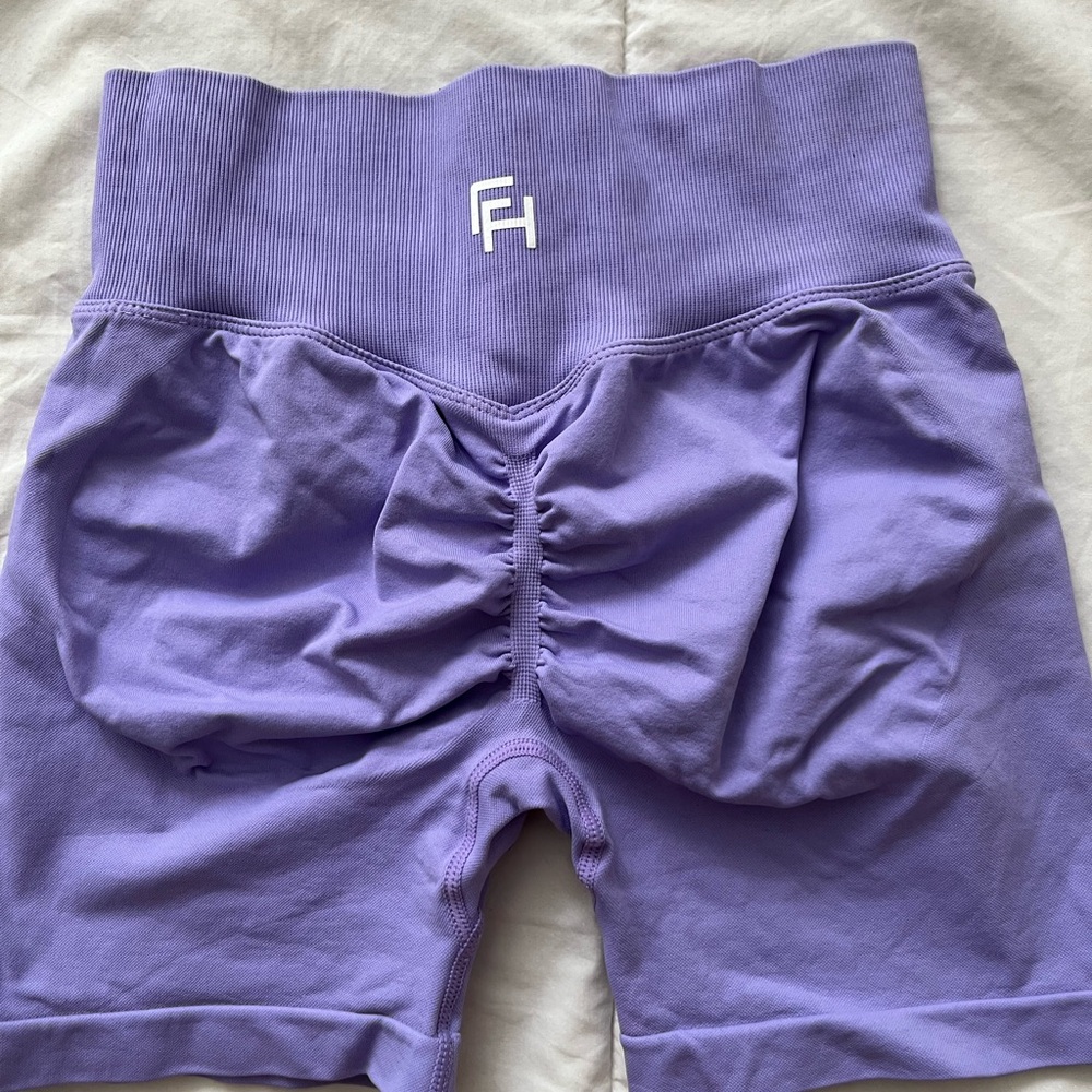 Purple High-Waisted Bike Shorts with Scrunch Detail